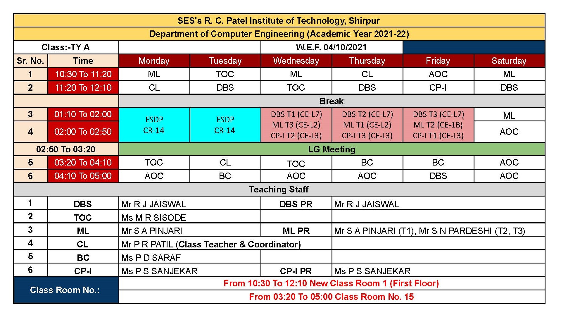 Computer Engineering Timetable